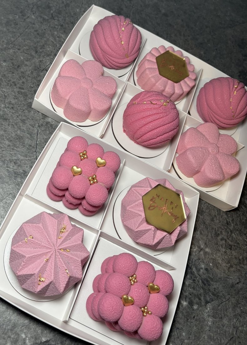 Pink birthday mousse cake assortment box of eight