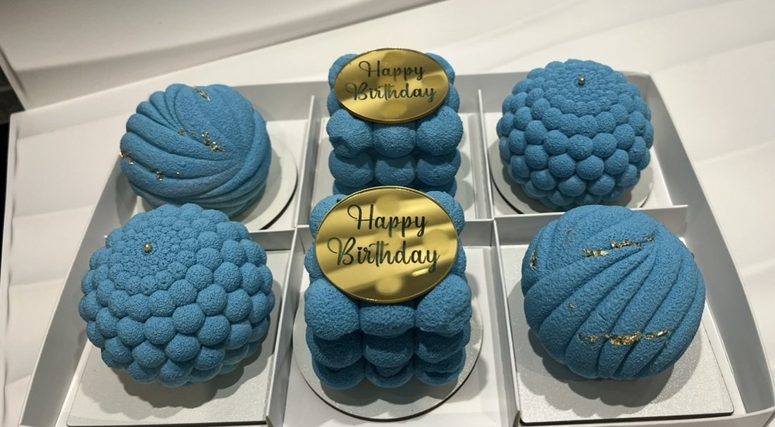 Blue Happy Birthday mousse cake box of six