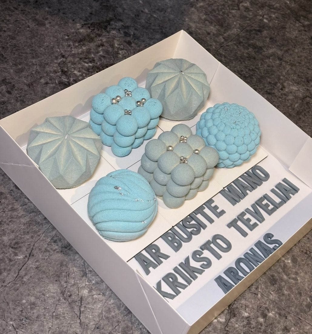 Light blue christening mousse cake gift box