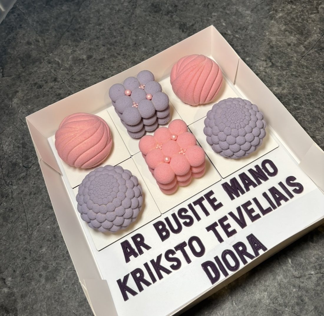Pink and lilac christening mousse cake gift box